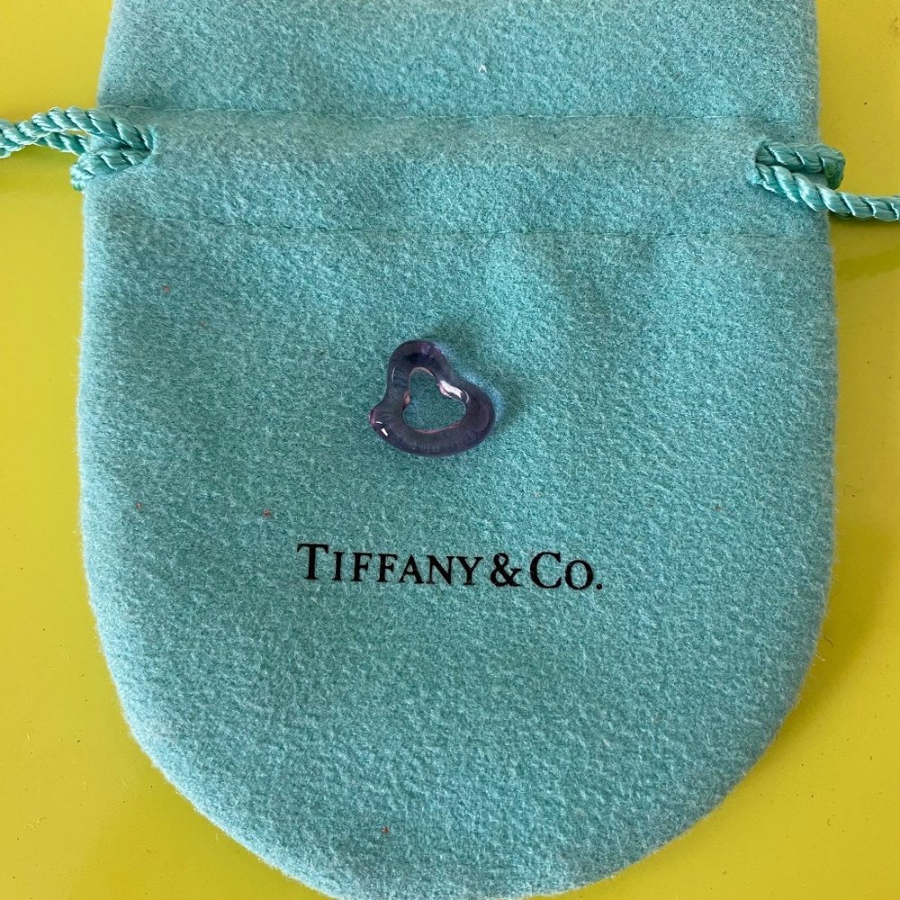 Tiffany & Co Elsa Peretti Purple Amethyst Carved Small Open Heart